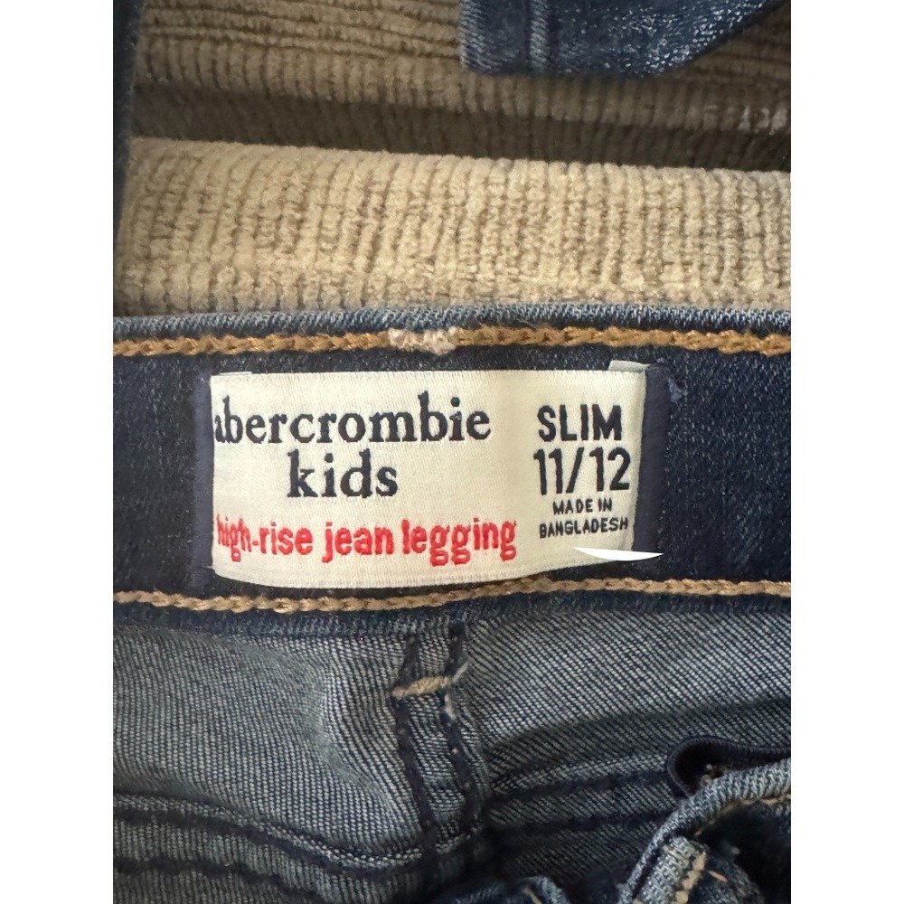 Abercrombie Kids High Rise Jean Legging 11/12 Slim Dark Wash Distressed Ripped - Picture 8 of 9